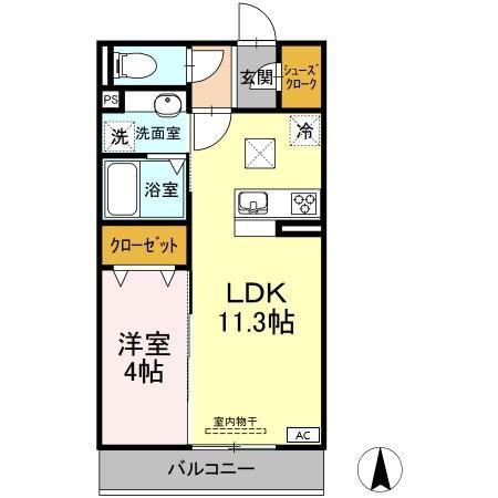 パーチェGINANIII(1LDK/1階)の間取り写真