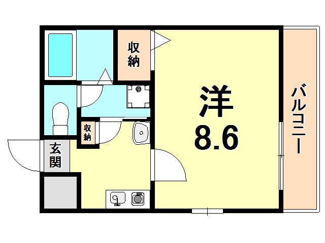 ヘーベル湊川(1K/3階)の間取り写真