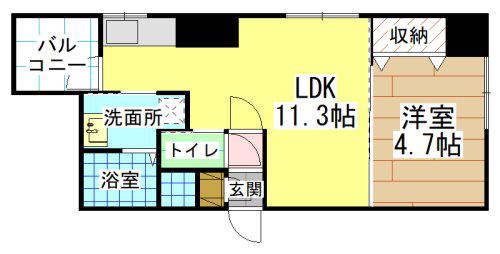 ブリッジサイド43(1LDK/5階)の間取り写真