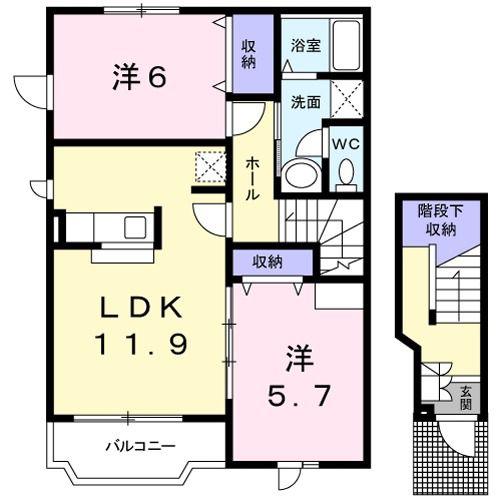パティオ・アルバーダ A棟(2LDK/2階)の間取り写真
