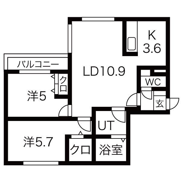 サンルーチェ北大(2LDK/3階)の間取り写真