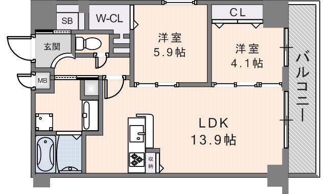 パークヒル新石切(2LDK/2階)の間取り写真