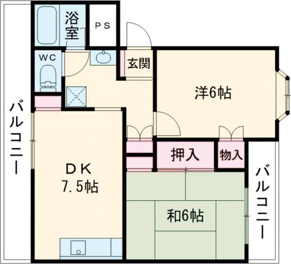 立花ハイツ(2DK/1階)の間取り写真
