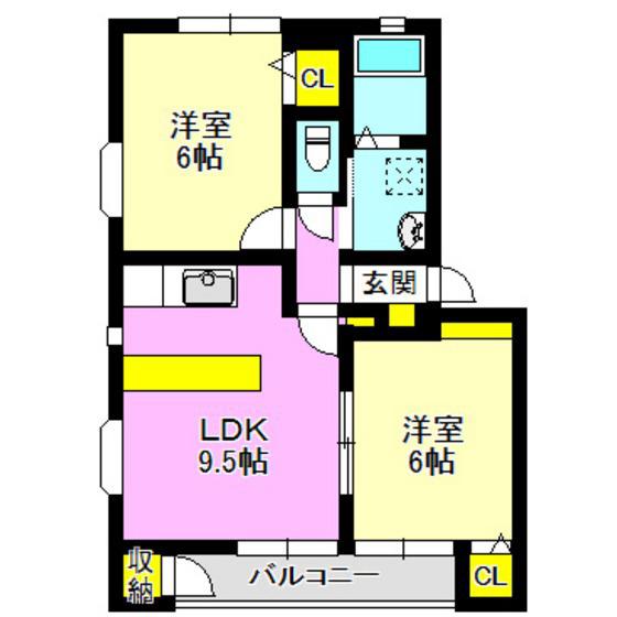 コンフォート長岡(2LDK/1階)の間取り写真