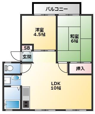 ハイツ・ウィンディア(2LDK/1階)の間取り写真