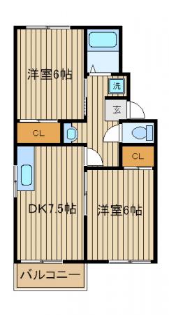 ドエリングK(2DK/2階)の間取り写真