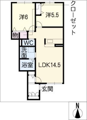 ヴィラーチェ東野 B棟(2LDK/1階)の間取り写真