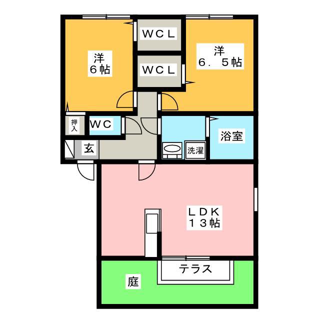 アーデ フライア D棟(2LDK/1階)の間取り写真