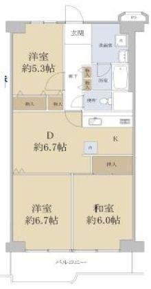 若江岩田スカイハイツ(2LDK/2階)の間取り写真