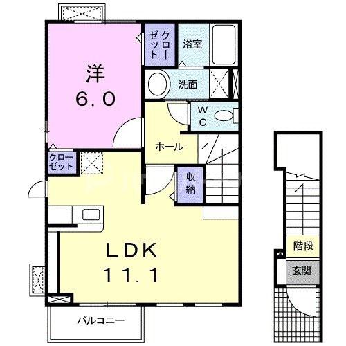 ノースフロレスタ(1LDK/2階)の間取り写真