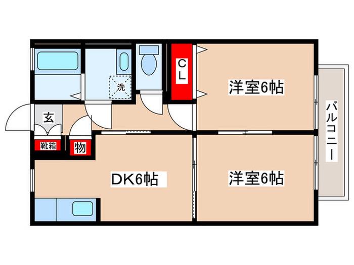 エミネンスC(2DK/1階)の間取り写真