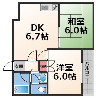 アーバンライフ巽(2DK/6階)の間取り写真