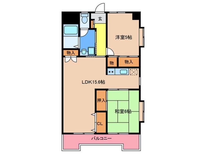 ドムール花見(2LDK/2階)の間取り写真