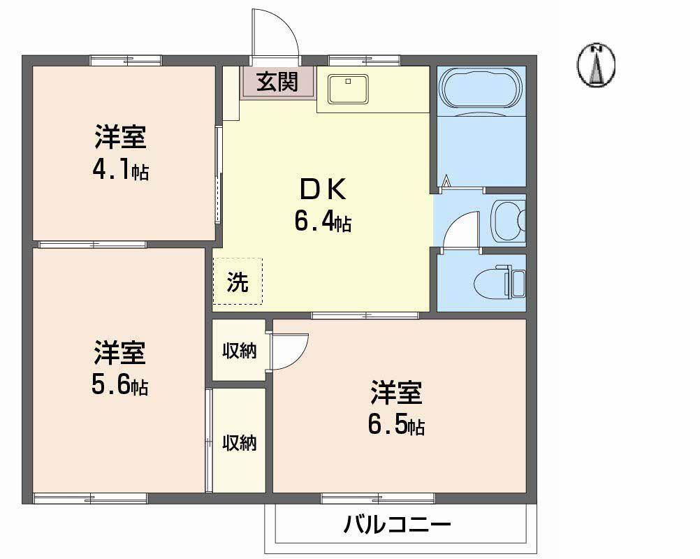 サンハイツ四軒町(3DK/2階)の間取り写真