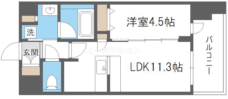 スプランディッド難波キャトル(1LDK/12階)の間取り写真