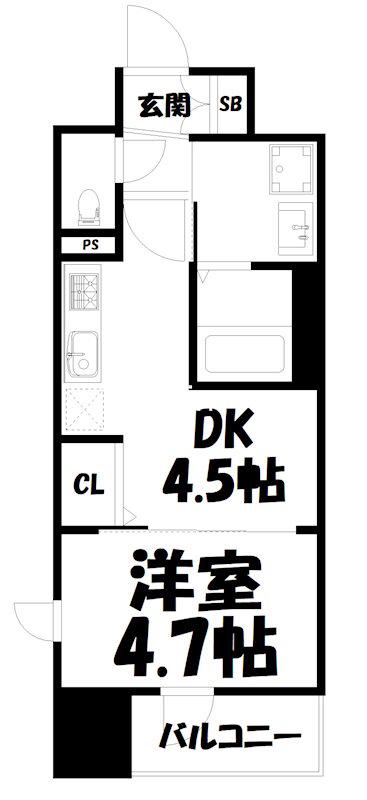 プラシード京都(1DK/6階)の間取り写真