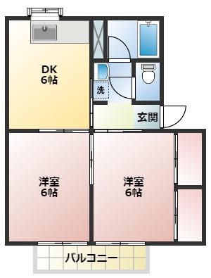 クローバーC(2DK/2階)の間取り写真