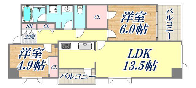 ドルチェ芦屋(2LDK/1階)の間取り写真