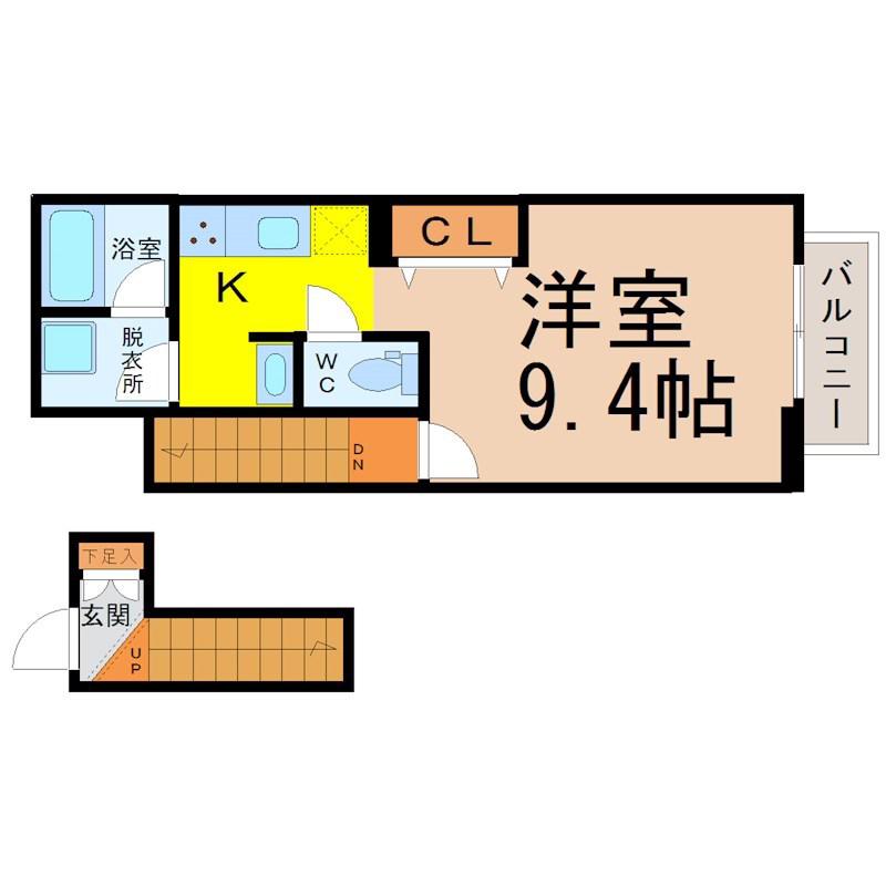 グランコート山王(1K/2階)の間取り写真
