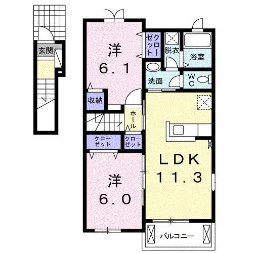 メゾンドクレール(2LDK/2階)の間取り写真