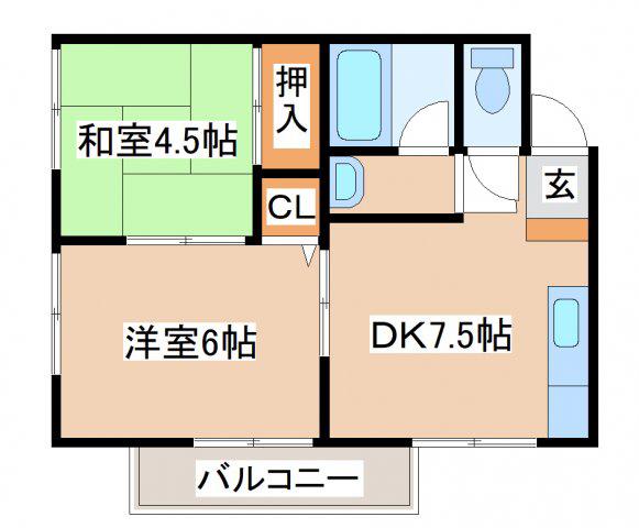 メゾンコスモス(2DK/2階)の間取り写真