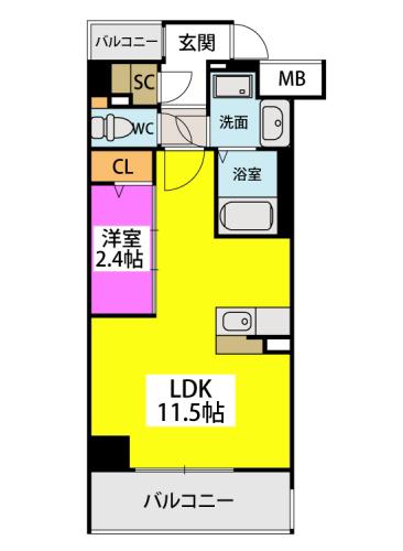 NUDGEONE.香椎駅前(1LDK/8階)の間取り写真