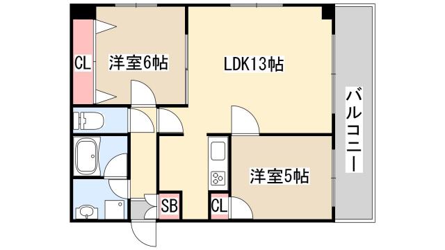 サンワシティプラザ三宮(2LDK/2階)の間取り写真