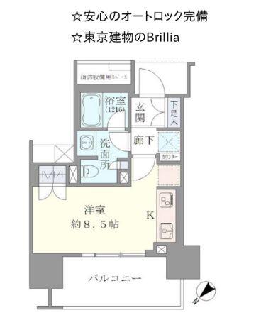BRILLIA品川CANAL SIDE(1K/2階)の間取り写真
