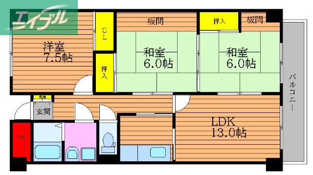 アメニティー伊島(3LDK/4階)の間取り写真