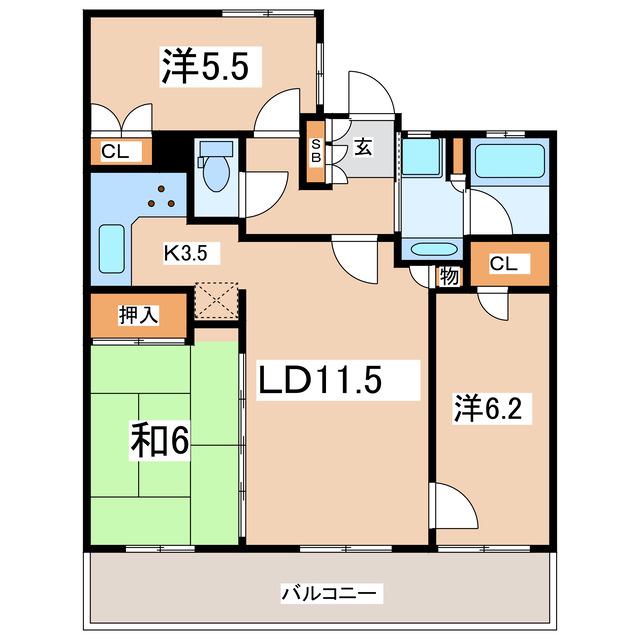 グリーンウッド郡山(3LDK/8階)の間取り写真