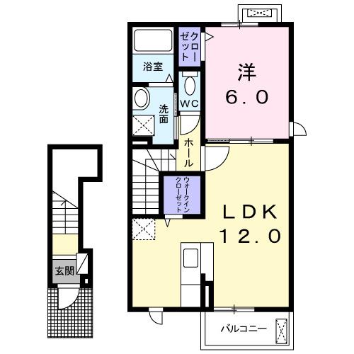 フォルティシモ(1LDK/2階)の間取り写真