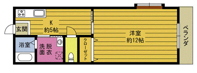 ウエストコート6C棟(1DK/1階)の間取り写真