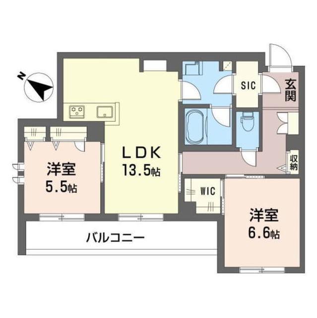 シャーメゾン美しが丘(2LDK/1階)の間取り写真
