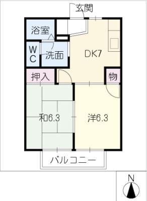 コンフォート黒田(2DK/1階)の間取り写真