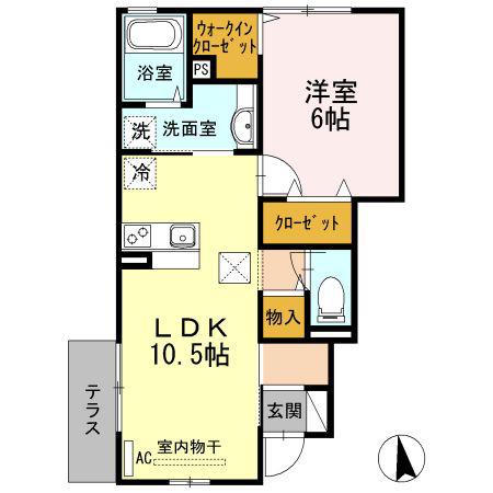 アジュールブルー(1LDK/1階)の間取り写真