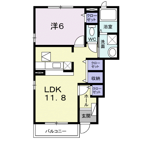 スカイ フラッツK DK(1LDK/1階)の間取り写真