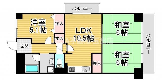 ドムール新北島公園(3LDK/3階)の間取り写真