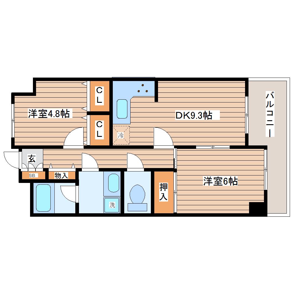 フレール仙台長町南(2DK/2階)の間取り写真