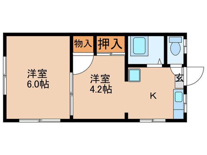 勝美荘(2K/1階)の間取り写真
