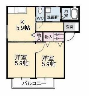 ノースヴェレッジIVB棟(2K/1階)の間取り写真