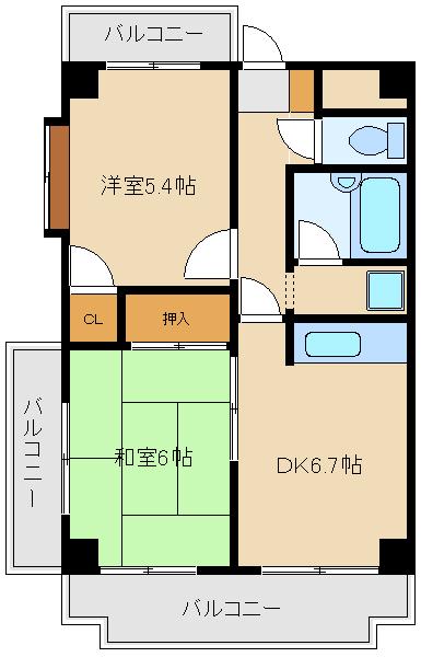 エスペランサ野川(2DK/6階)の間取り写真