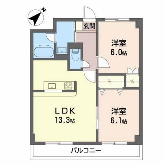 エバーグレース西富田(2LDK/4階)の間取り写真