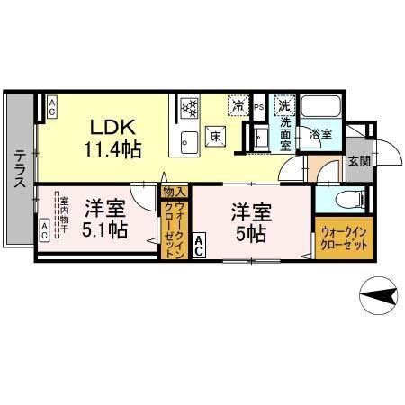 セレスティア柴又II(2LDK/1階)の間取り写真
