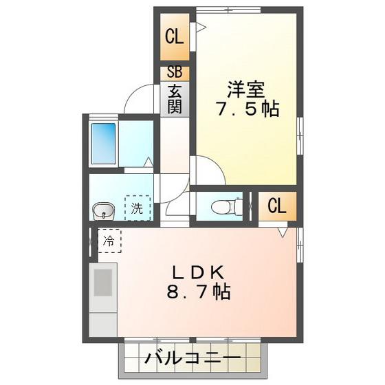 ウエストバンブーII A棟(1LDK/2階)の間取り写真