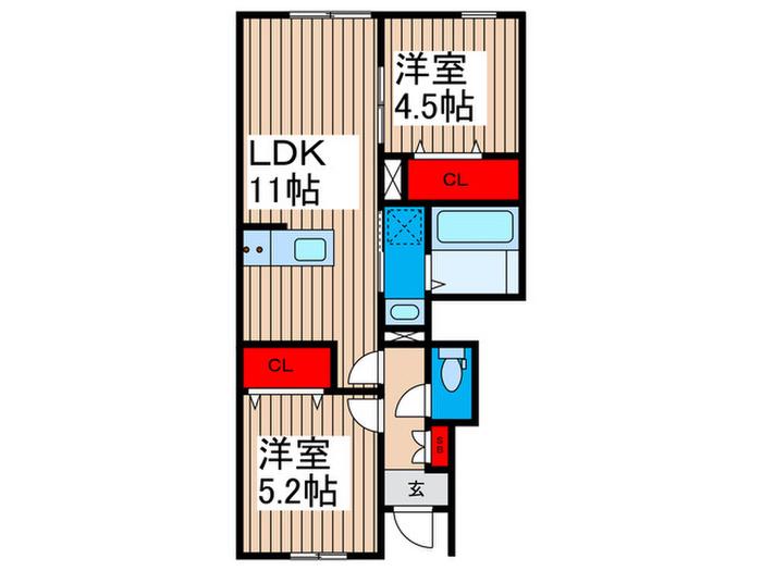 リーブルファイン足立神明(2LDK/1階)の間取り写真