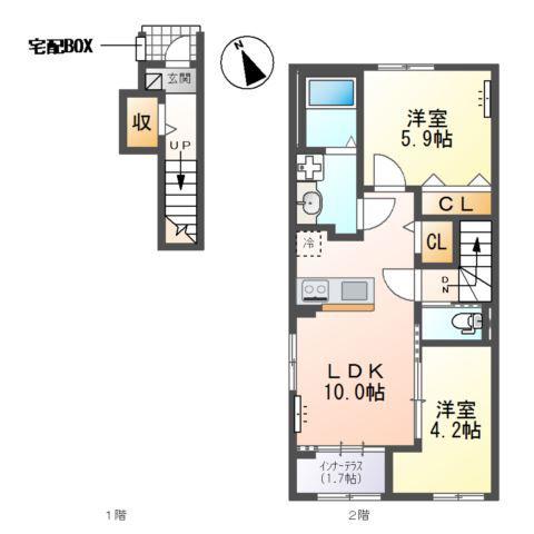 ソレイユ・ブラン(2LDK/2階)の間取り写真