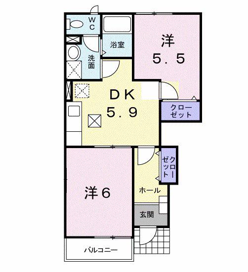 エーデル(2DK/1階)の間取り写真