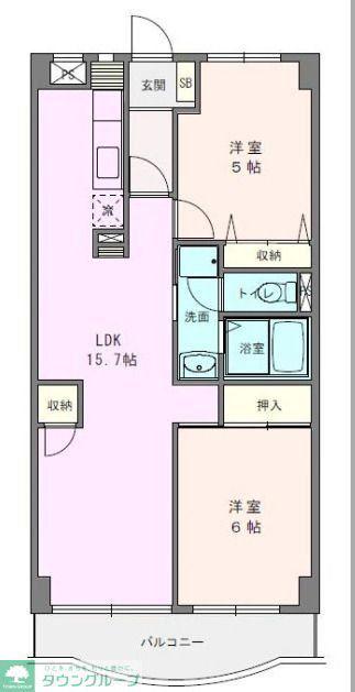ボヌール秦野II(2LDK/4階)の間取り写真