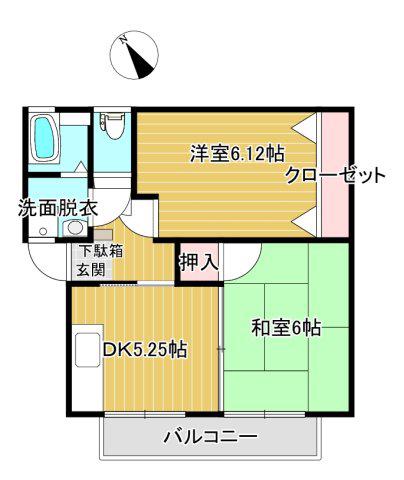 ドリームハイツC(2DK/2階)の間取り写真