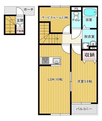 クレアージュ小中野B(1SLDK/2階)の間取り写真